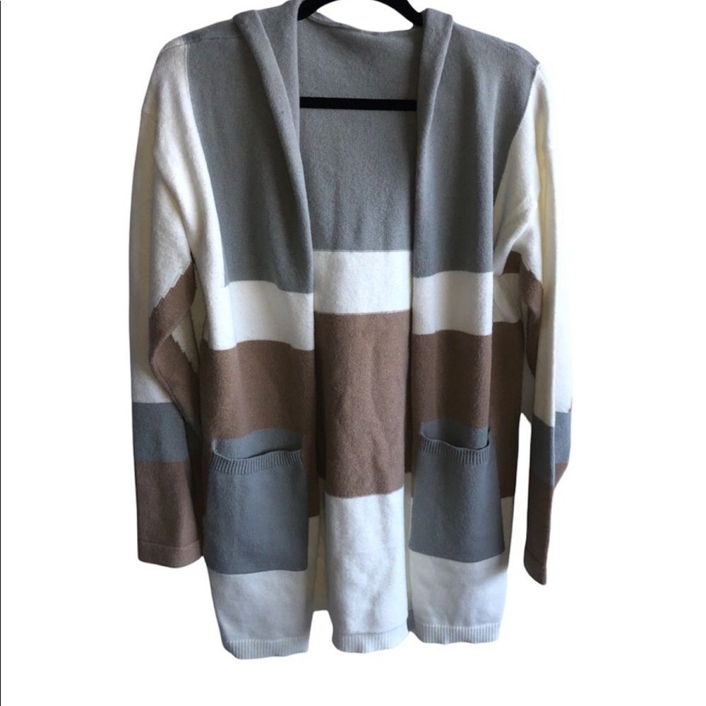 Neutral Striped Hooded Cardigan